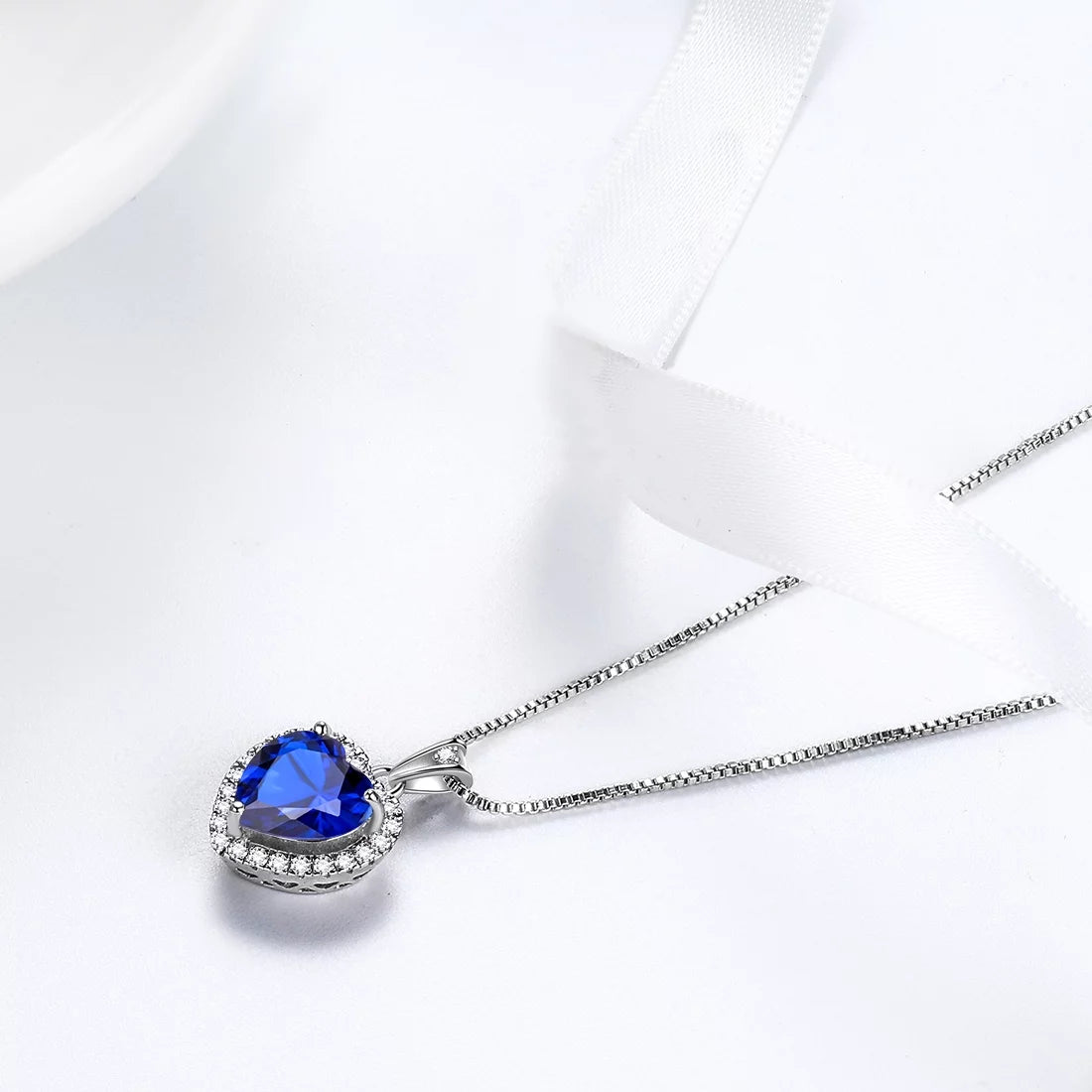 September Birthstone Necklace Women Blue Heart Necklace Sapphire Crystal CZ 925 Sterling Silver Pendant Jewelry Birthday Mother'S Day Gifts Juwaliy