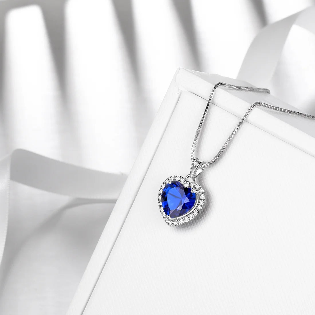 September Birthstone Necklace Women Blue Heart Necklace Sapphire Crystal CZ 925 Sterling Silver Pendant Jewelry Birthday Mother'S Day Gifts Juwaliy