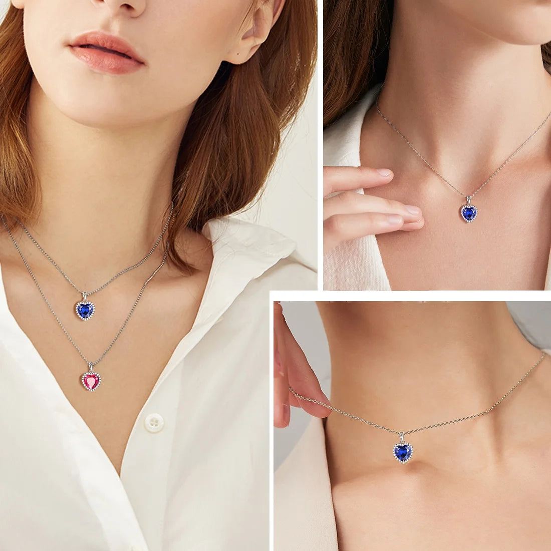 September Birthstone Necklace Women Blue Heart Necklace Sapphire Crystal CZ 925 Sterling Silver Pendant Jewelry Birthday Mother'S Day Gifts Juwaliy