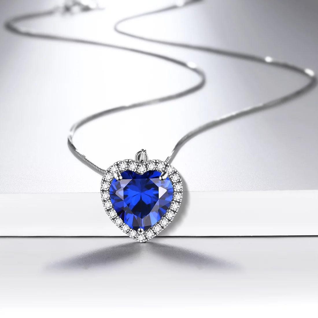 September Birthstone Necklace Women Blue Heart Necklace Sapphire Crystal CZ 925 Sterling Silver Pendant Jewelry Birthday Mother'S Day Gifts Juwaliy